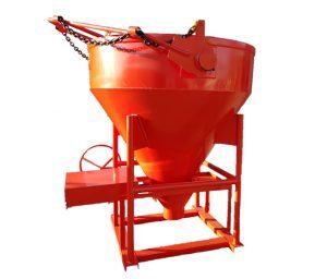 Round bottom discharge concrete bucket in red