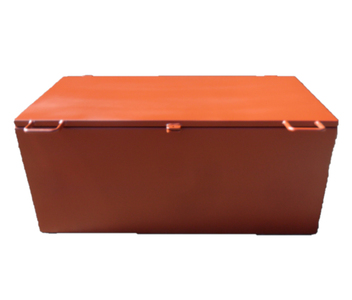 Closed orange heavy-duty steel site toolbox by Amescon