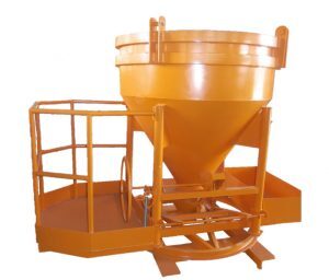 Round bottom discharge bucket with walkway