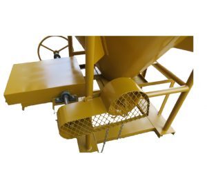 Round bottom discharge bucket with chain block, alternate view