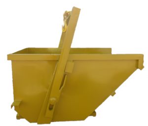 Self-tipping skip bucket for crane and forklift use