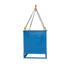 Blue steel mortar bucket with lifting lugs