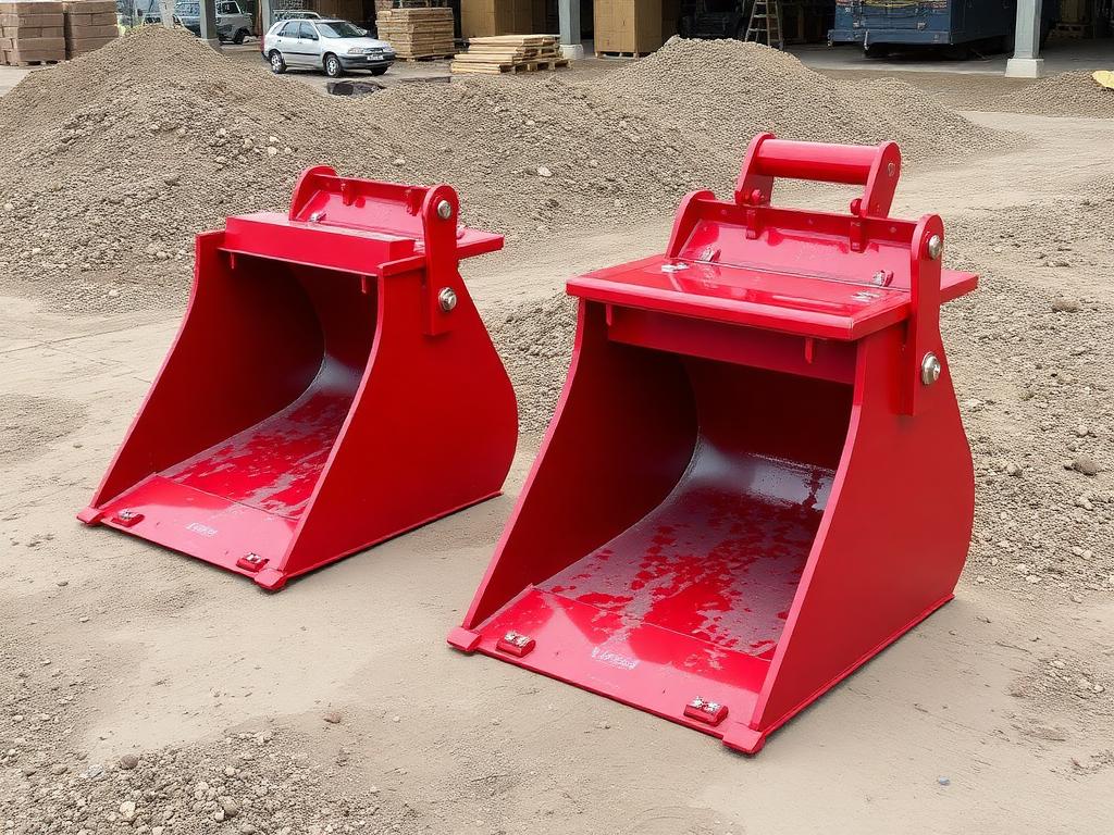 Two red self-tipping steel skip buckets on an industrial site — placeholder image, replace with Amescon product photo